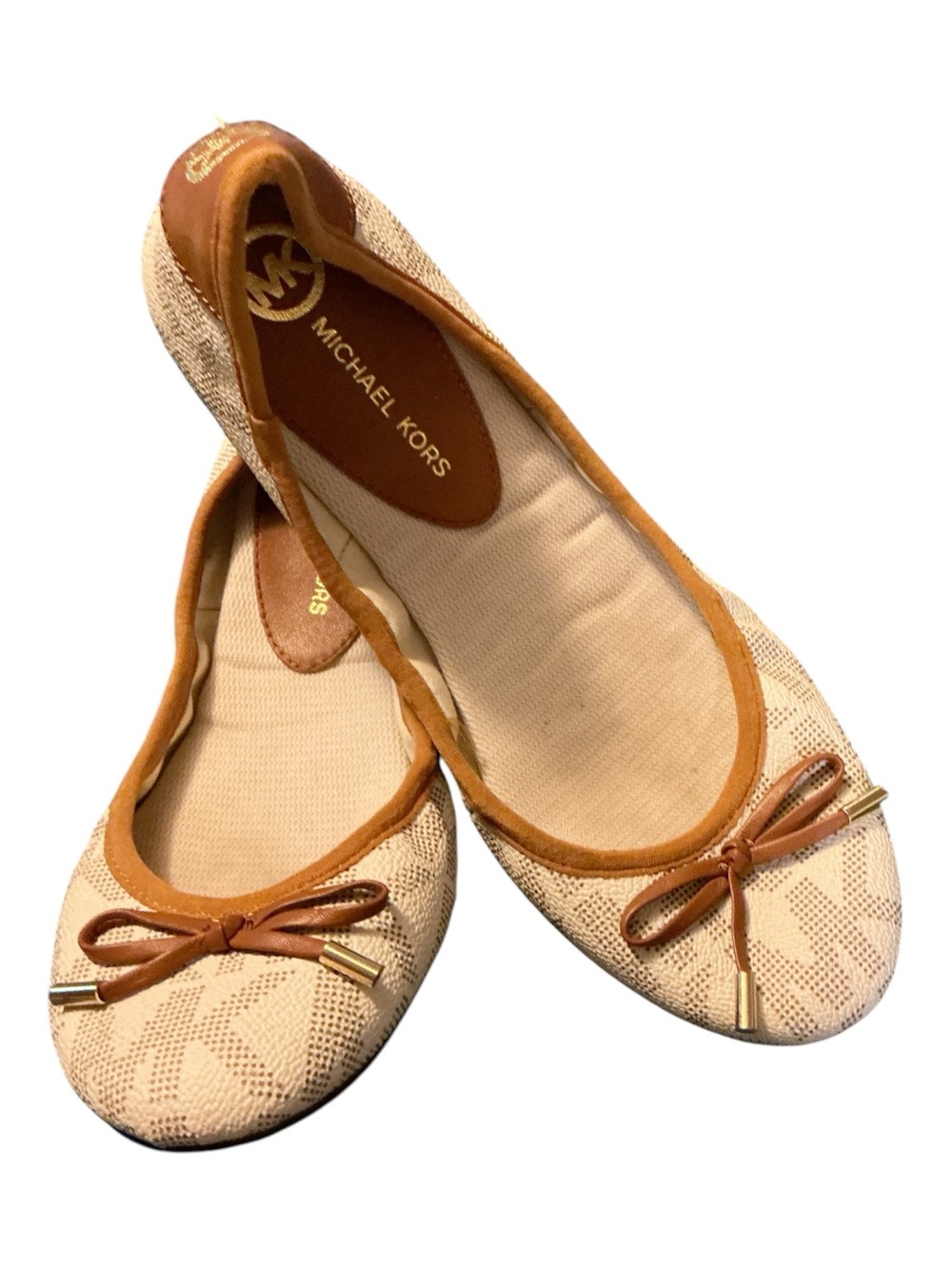 Michael Kors Beige and Tan Logo Ballet Flats